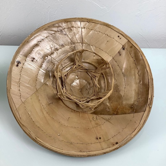 VTG Asian Wicker Bamboo Hat Woven Gardening Beach Field Handmade SZ OSFM